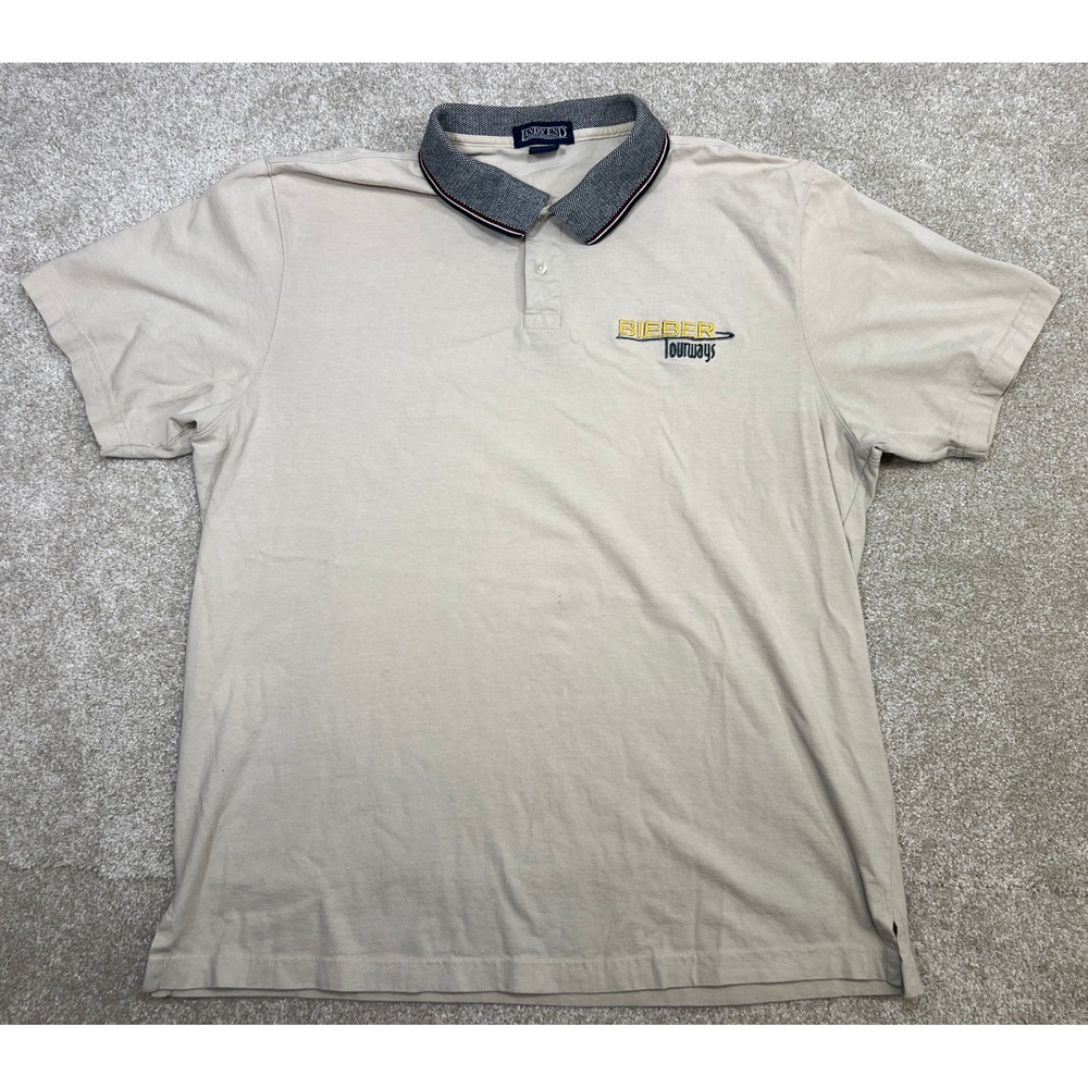 VTG 90s Lands End Mens XL‎ Beige Bieber Tourways Golf Polo Made USA Short Sleeve